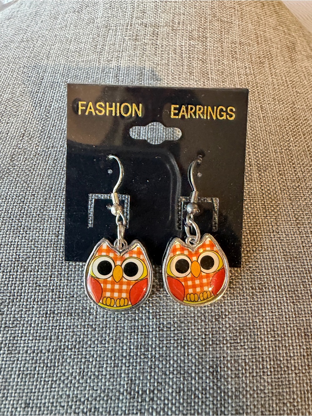 Orange Owl Dangle Earrings